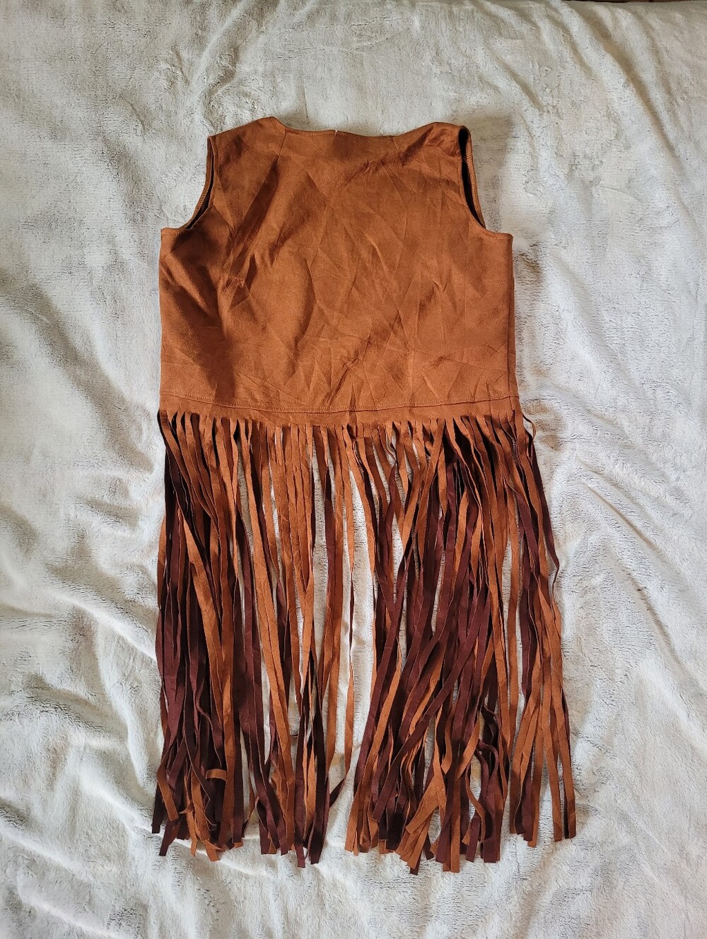 Womens Size Large Faux Suede Leather Brown Fringe Vest Bohemian Concert Festival - Picture 9 of 11